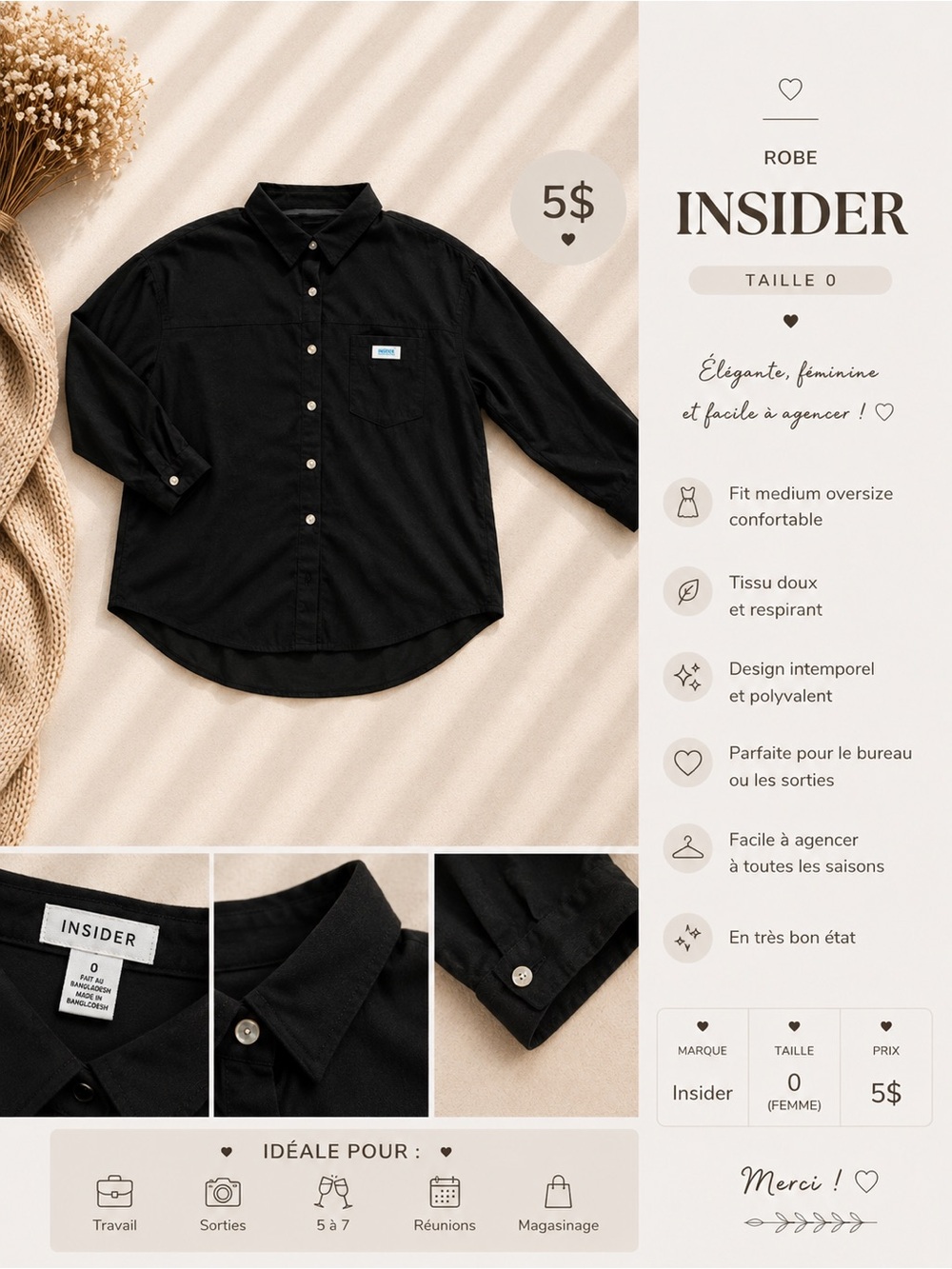 Girls' Black Button-Up Shirt